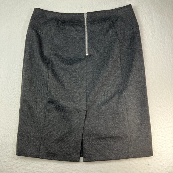Michael Kors Gray Grey Knit Skirt Sz 8 Back Zipper Slit Chunky Zippers Sharp - Picture 2 of 8
